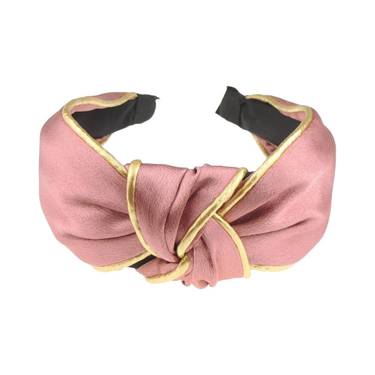 Gold Trim Satin Evening Fancy Top Knot Knotted Twist Twisted Turban Wide Thick Formal Boho Vintage Headband Alice Band For Women Hair Hairband For Christmas Birthday Wedding Bridesmaid Party