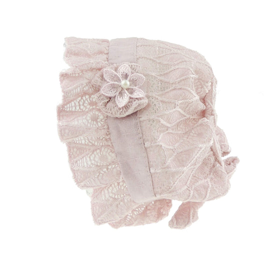 Baby Girls Diamond Pattern Lace Flower Embroidered Sheer Christening Summer Occasion Bonnet Newborn to 12 Months