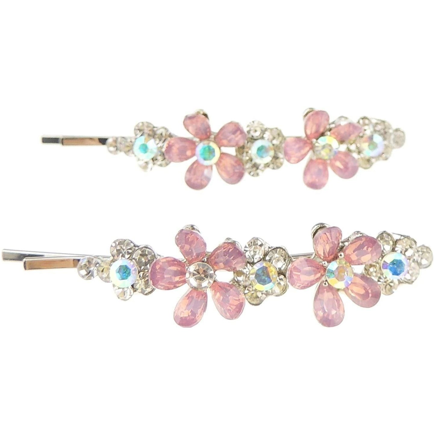 Womens Girls Sparkly Bow Rhinestone Jeweled Crystal Diamante Party Birthday Christmas Bridal Wedding Accessories Slides Hairpin Hair Clips Grips Bobby Pins SIlver Tone Set of 2 Daisy Flowers