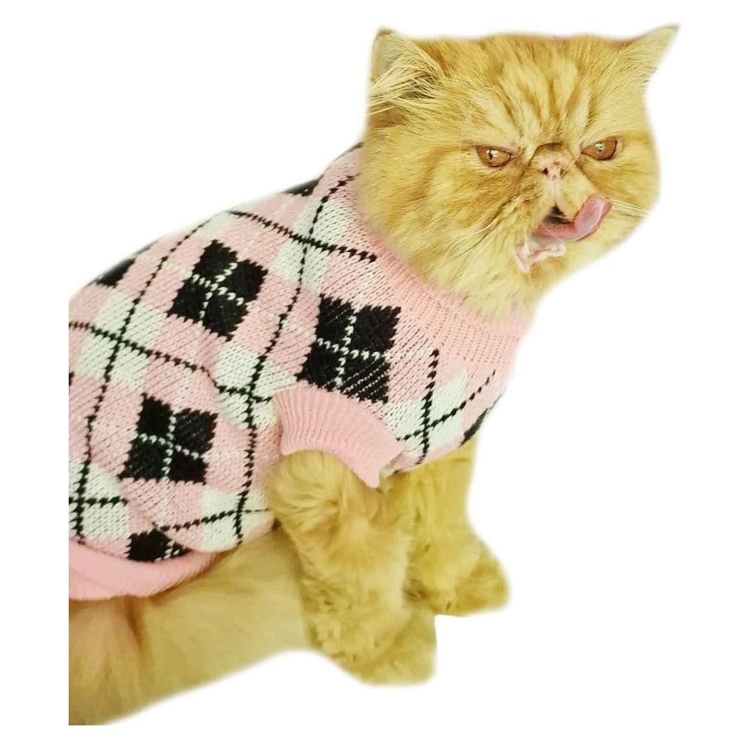 Cute SMALL DOG ONLY Puppy Cat Birthday Christmas Outfit Fleece Winter Girl Boy Jumper Coat Clothes Hoodies Costume Pullover Knitted Knit Sweater Sweatshirt Pink Black Plaid Tartan Argyle