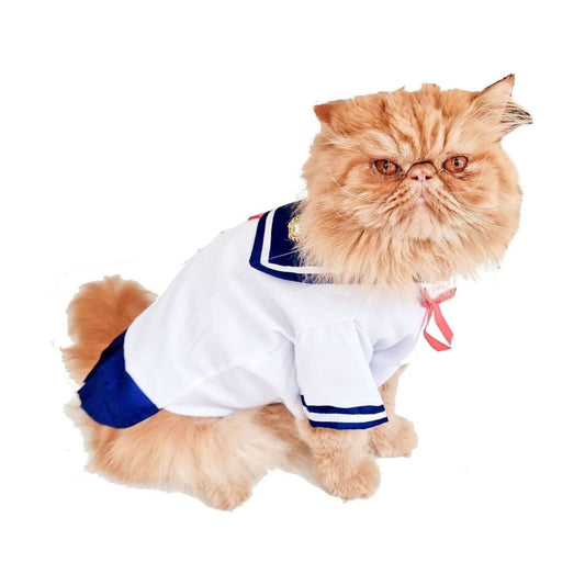 Cute Funny SMALL DOG ONLY Doggie Puppy Cat Accessories Halloween Outfit Girl Boy Jumper Coat Clothes Hoodies Fancy Dress Costume Ideas Pullover White Navy Naval Officer Sailor