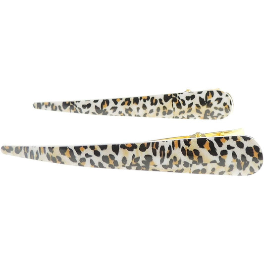 Set of 2 Concord Beak Cat Leopard Jaguar Print Hair Crocodile Alligator French Duckbill Clip Women Hair Accessory Fine Hair Clip Slide Formal School Work Birthday Party Holiday Wedding (Cream Cheetah)