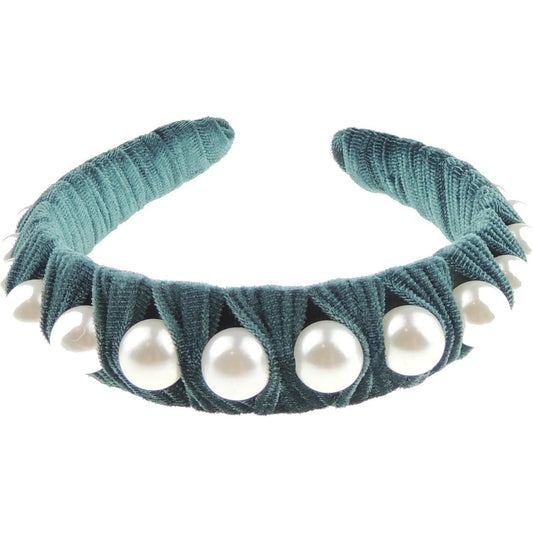 Womens Luxury Velvet Evening Faux Pearl Winter Formal Wide Fabric Headband Alice Band Hair Accessory Hairband Christmas Birthday Wedding Gift Bridesmaid Prom Dance Holiday Pageant Prom