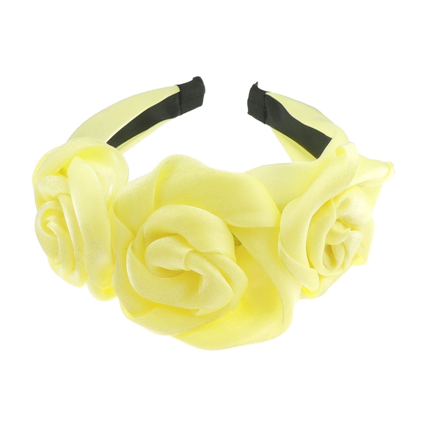 Ladies Satin Chiffon Rosette Rose Flower Bridal Evening Occasion Wide Headband Alice Band