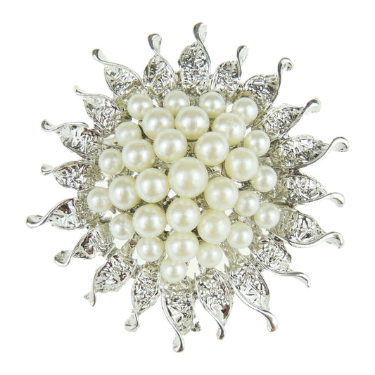 Ladies Mens Faux Pearl Sun Burst Lapel Wedding Occasion Brooch