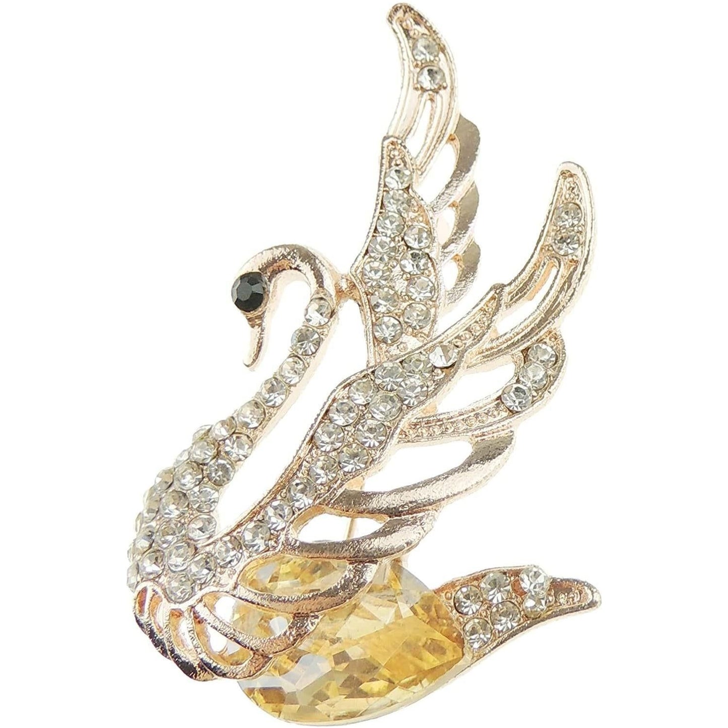 Sparkly Diamante Crystal Gold Tone Flying Swimming Swan Bird Brooch