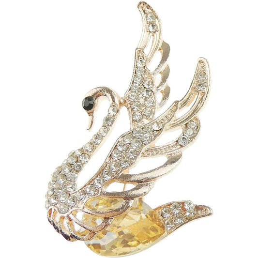 Sparkly Diamante Crystal Gold Tone Flying Swimming Swan Bird Brooch