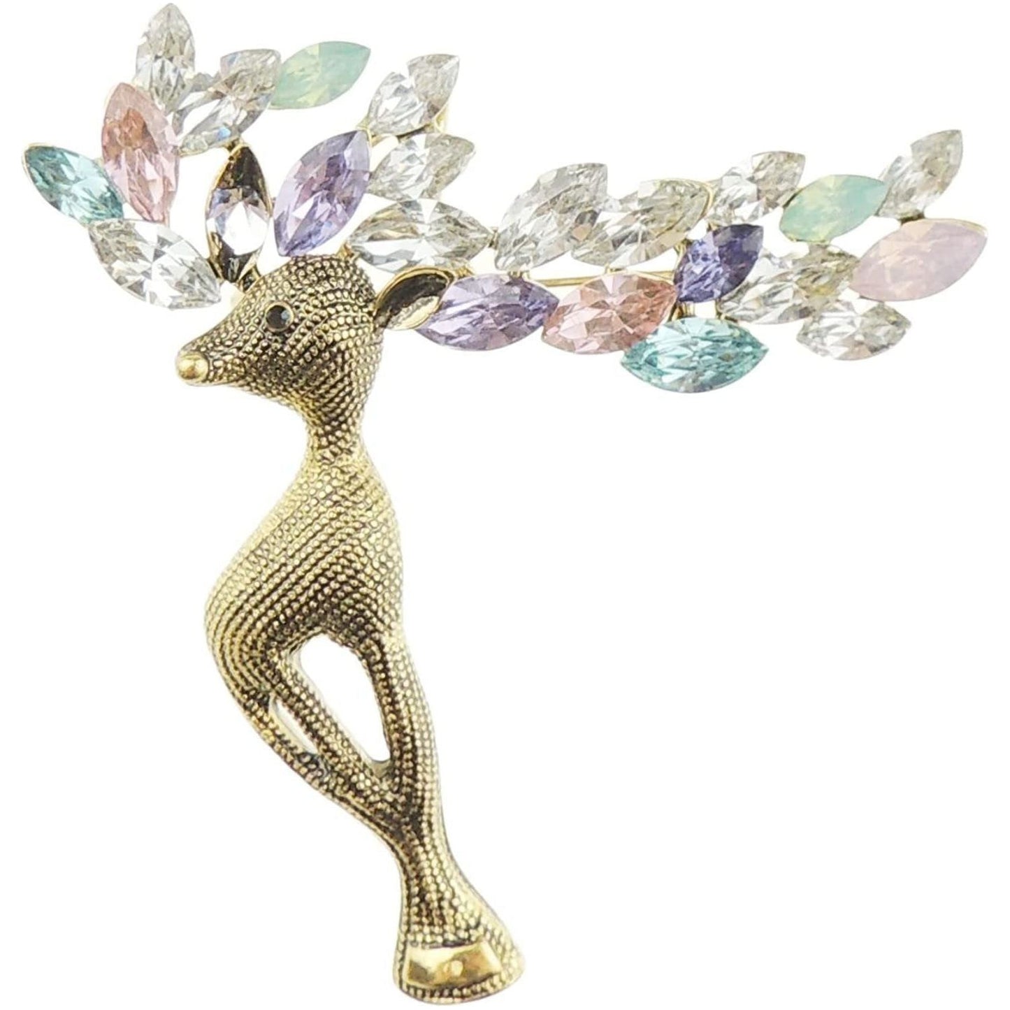 Ladies Silver Gold Tone Crystal Diamante Large Antlers Christmas Reindeer Stag Brooch Boxed