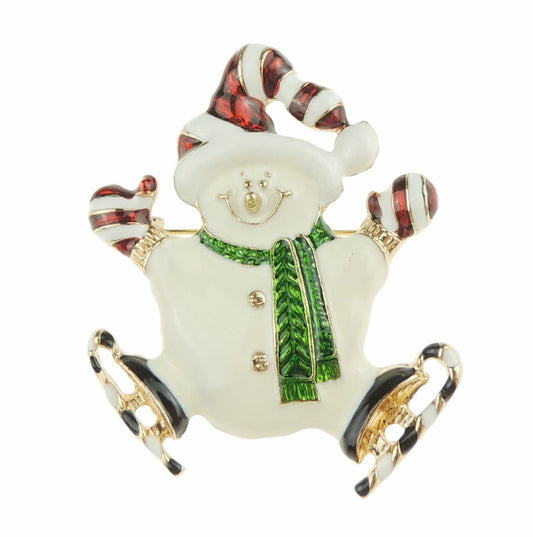 Festive Christmas Season Gift Coat Scarf Coat Jacket Shawl Scarf Enamel Diamante Crystal Brooch Badge Breastpin Corsage Pin White Snowman Santa Hat