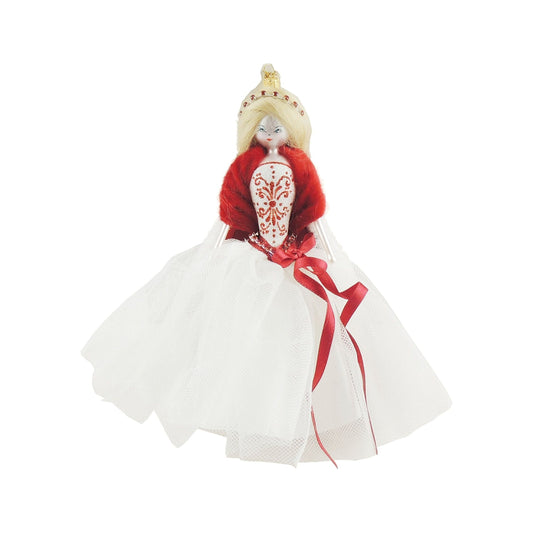 Italian Large Hand Blown Glass Keepsake Christmas Tree Ornament Bauble Alpine Red White Fairy Dress