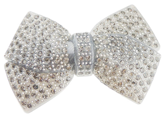 Ladies Sparkly DiamantΘ Crystal Grey Bow Spring Clip Hair Barrette 2 Sizes (Small Bow)