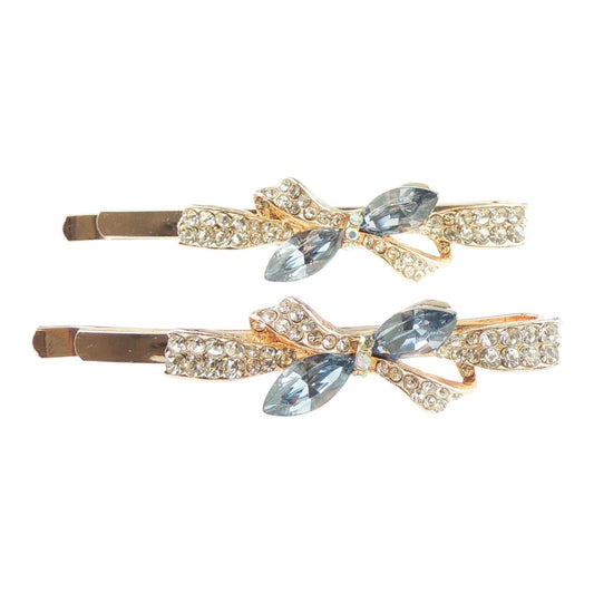 Ladies Girls Pair of Sparkly Crystal 6cm Hair Grips Bow