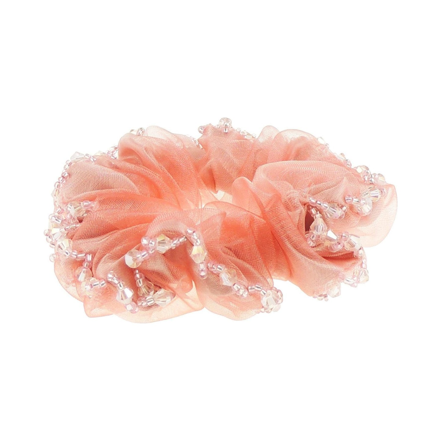 Womens Girls Essential Chiffon Beaded Floral Fabric Sleep Christmas Birthday Bridal Wedding Bridesmaid Party Ponio Hair Tie Up Back Elastic Accessories Bobbles Ponytail Holder Rubber Bands Scrunchie