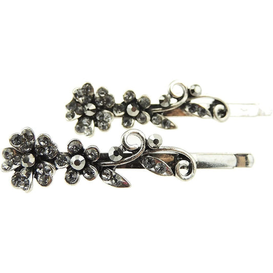 Pair of  Ladies Vintage Flower Crystal Diamante Hair Grips