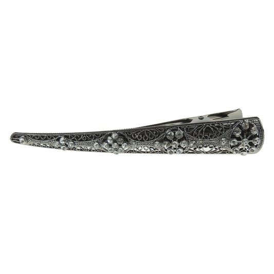 Womens Girls Silver Grey Tone Metal Stencil Filigree School Birthday Party Occasion Hair Accessories Styling Clip Barrette Claw Hairpin Sectioning Grips Concorde Beak Duckbill Clamp Alligator Clip