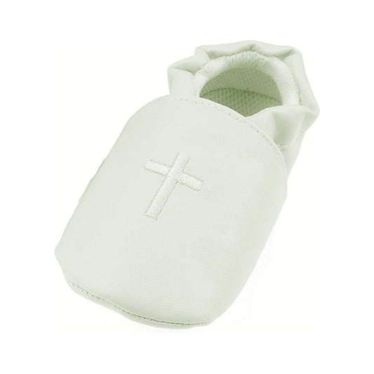 Baby Girls Boys Leather Look Cross Embroidered Baptism Christening Slip On Shoes Booties