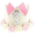 Adorable Baby Boys Girls Cat Dog Glitter 1st One Birthday Silver Gold Elasticated Crown With Roses