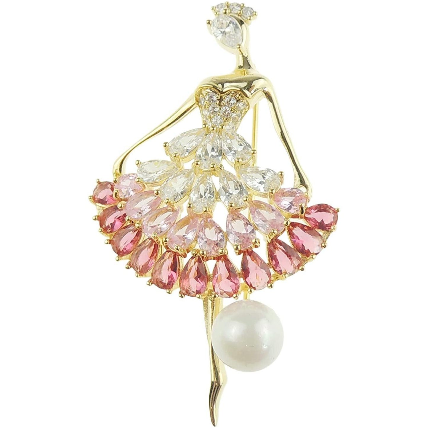 Ladies Beautiful Crystal Diamante Faux Pearl Ball Evening Lapel Brooch Dancing Lady Ballerina Tutu