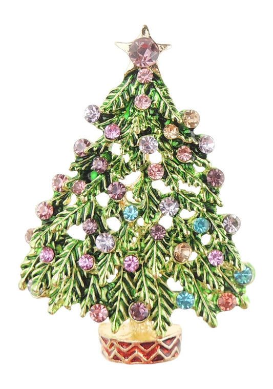 Festive Christmas Season Jewelery Gift Coat Scarf Coat Jacket Shawl Scarf Diamante Rhinestone Crystal Brooch Badge Breastpin Corsage Pin 3D Xmas Tree Green Pink Coloured