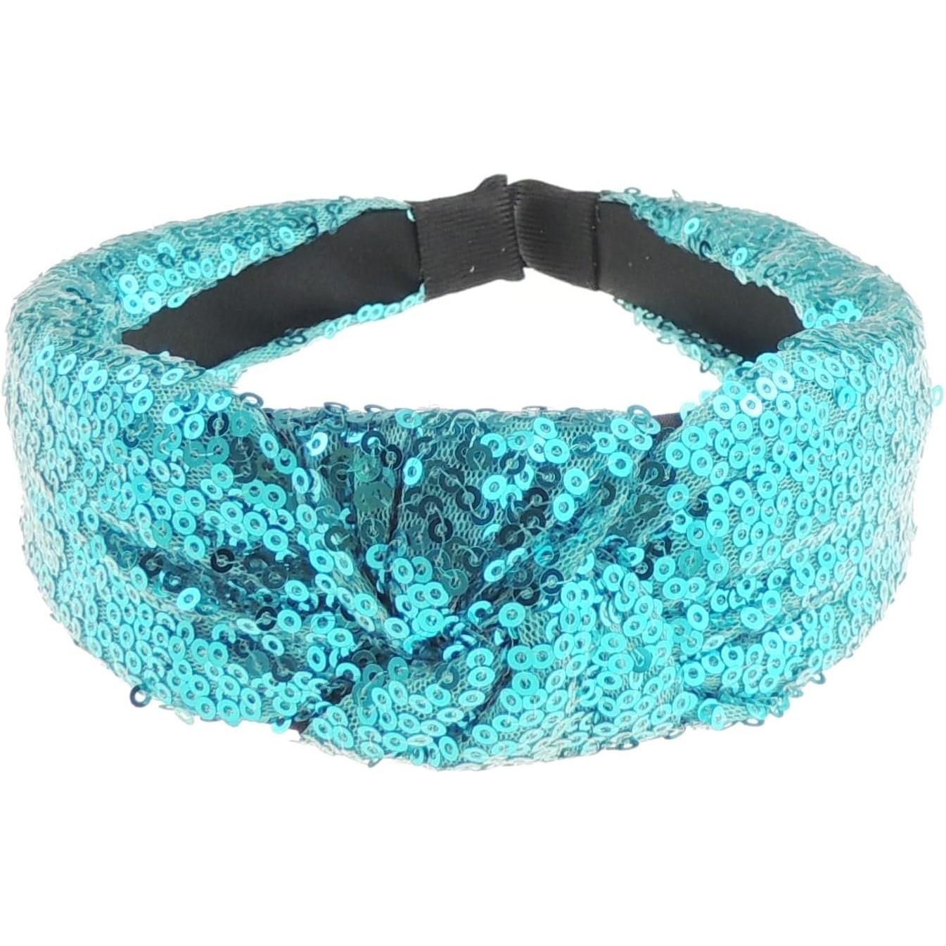 Womens Evening Fancy Sparkly Sequin Knot Twist Twisted Turban Wide Thick Formal Boho Vintage Headband Alice Band Hair Accessories Hairband Christmas Wedding Bridesmaid Party