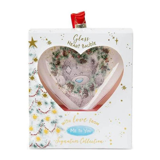 Me To You Bear Tatty Teddy Heart Glass Christmas Tree Bauble, XGT01041,Blue,grey,red