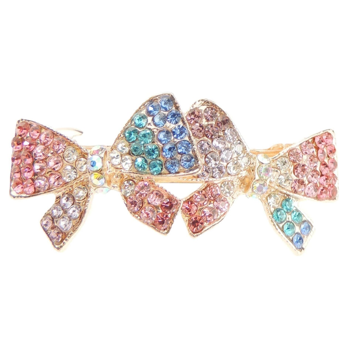 Ladies Gold Tone Metal Diamante Crystal Hair Barrette Butterfly