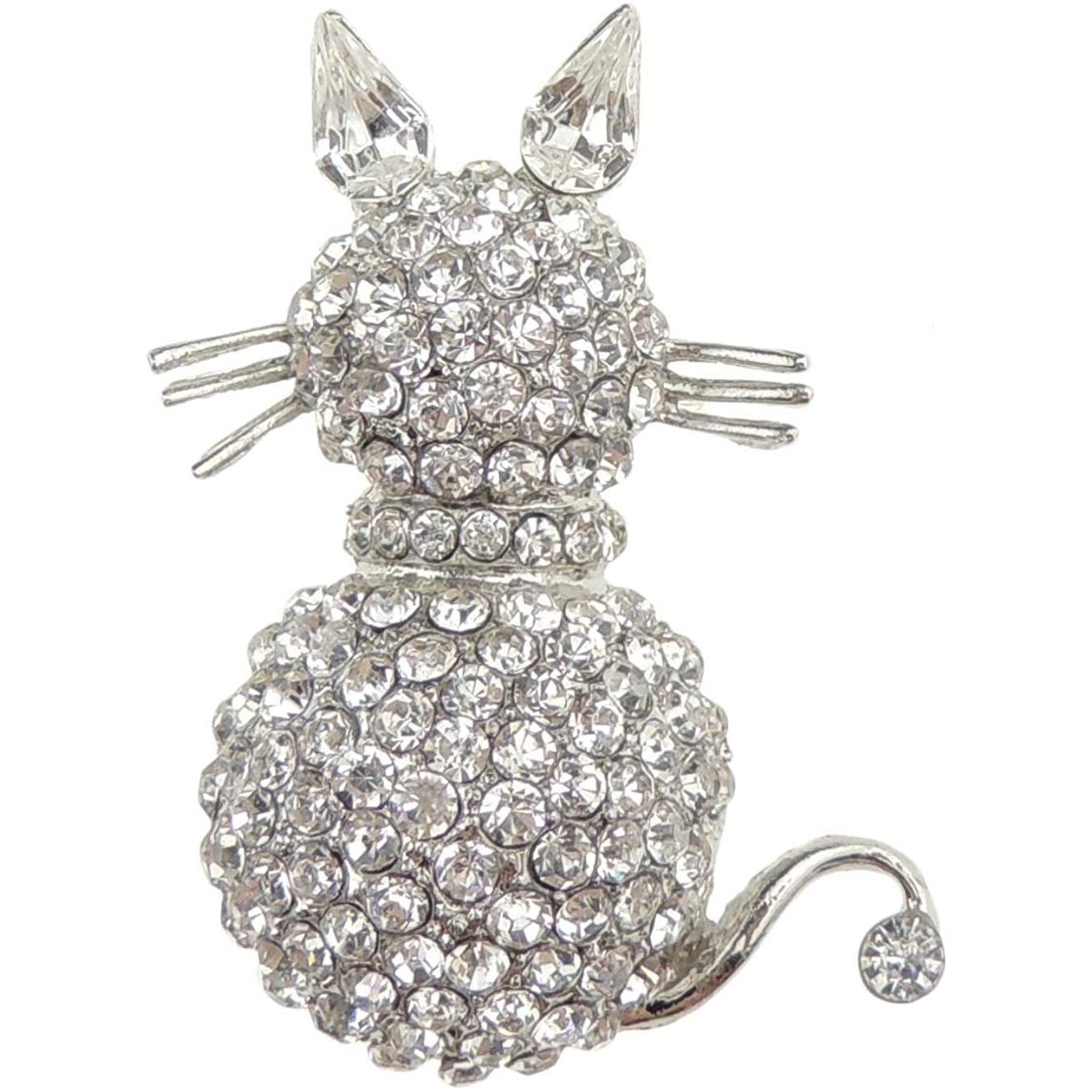 Ladies Mens Extra Sparkly  Crystal Diamante Encrusted Brooch Kitty Sitting Cat