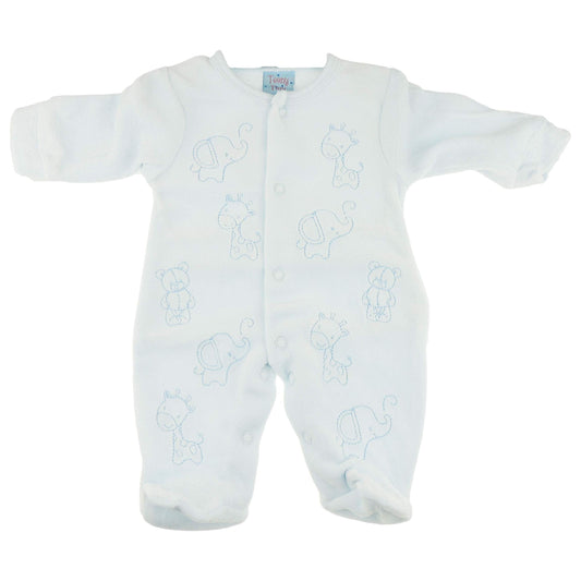 Glamour Girlz Preemie Tiny Baby Soft Boys Velvet Romper Sleeper All In One Jungle Blue