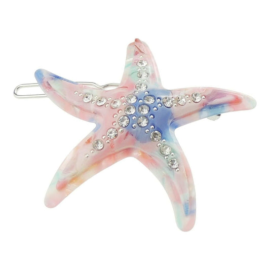 Ladies Girls Marble Look Diamante Crystal Encrusted Hair Barrette Slide Clip Sea Lover Starfish