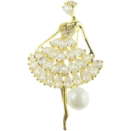 Ladies Beautiful Crystal Diamante Faux Pearl Ball Evening Lapel Brooch Dancing Lady Ballerina Tutu