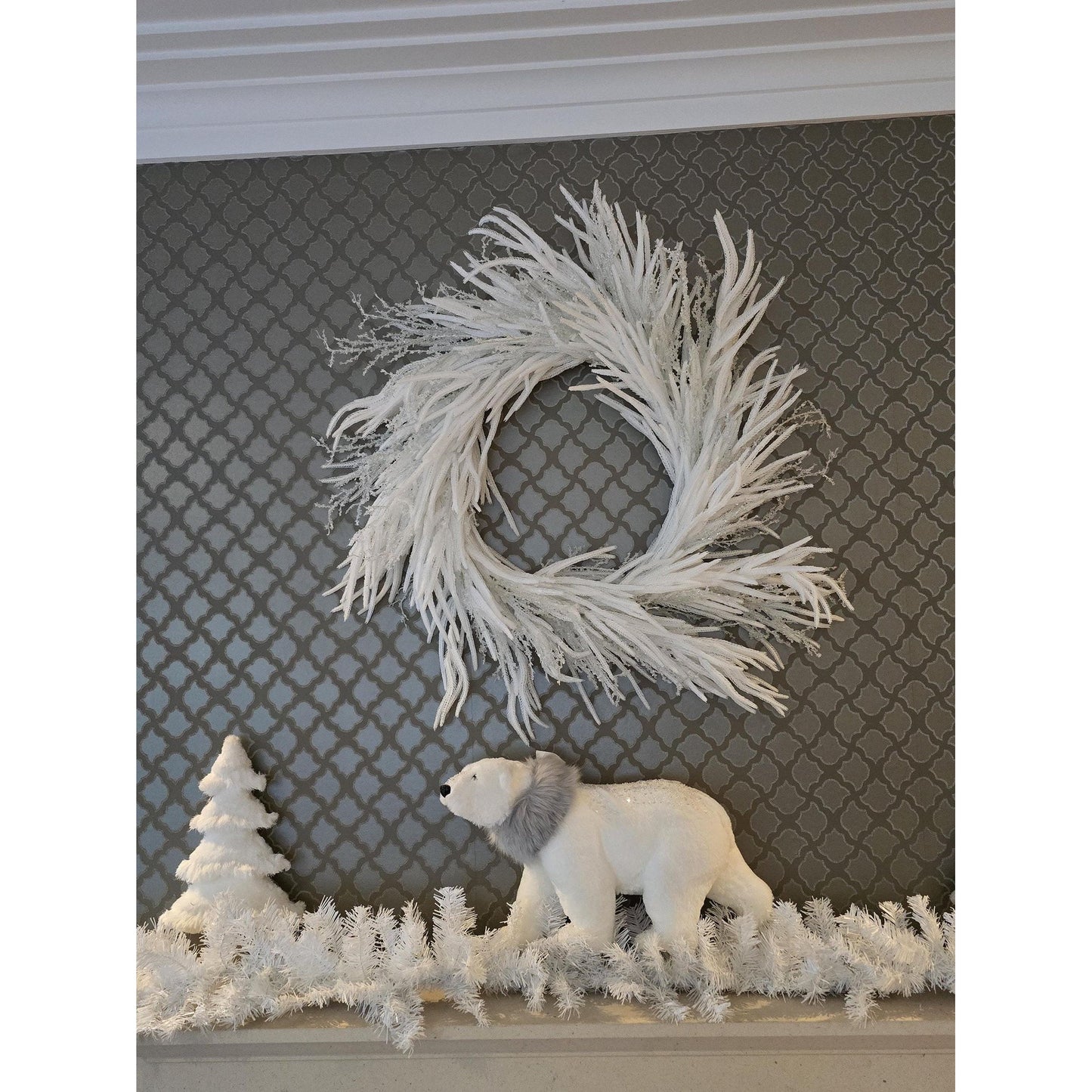 XL Large Luxury Christmas Wreath White Norfolk Pine Crystal Wall Front Door Luxury Home Decor Fireplace Decoration Winter Mantle Holiday