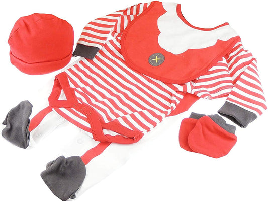 Glamour Girlz Christmas Baby Girls Babies Infants Newborn Cotton 1st First Cotton Pram All in One Beanie Cap Hat Feeding Dribble Bib Bodysuit Sleepsuit Feet Scratch Mitts Mittens 5 PIECE Gift SET Red