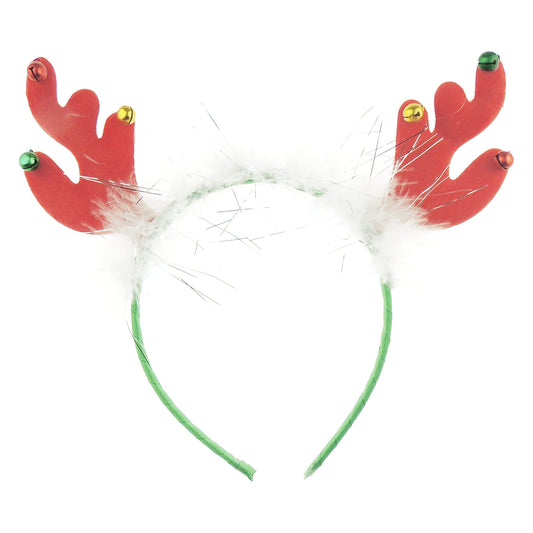 Glamour Girlz Unisex Adult Christmas Deer Antler Nativity Party Dinner Costume Outfit Headband Hair Hoop Alice Band Hairband Deeley Deely Springs Bopper Green White Red Elk Ears Bells