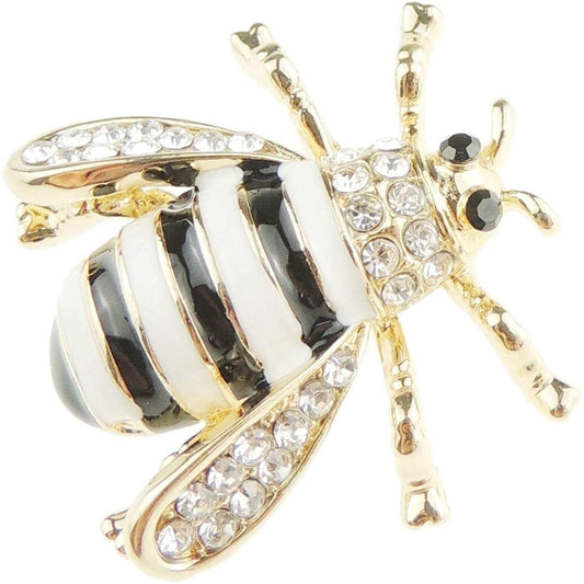 Black Yellow Enamel Stripes Crystal Wings Insect Lover Chunky Bumble Bee Pin Badge Brooch