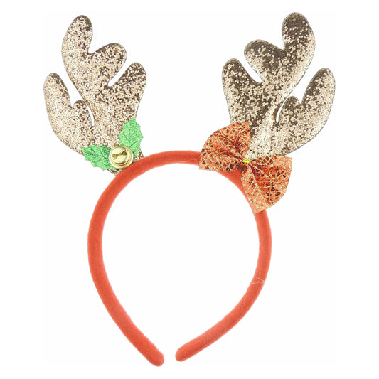 Unisex Womens Mens Festive Christmas Nativity Costume Outfit Party Headband Hair Hoop Alice Band Hairband Deeley Deely Springs Bopper Plush Deer Antler Ears Elk Stag Reindeer Glitter Bow