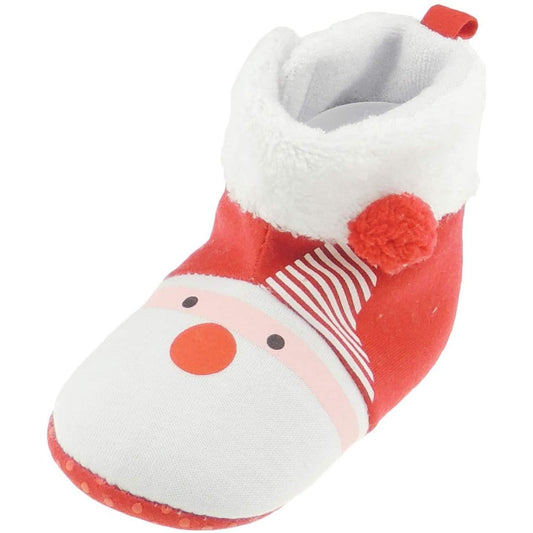 Glamour Girlz Cute Red & White Christmas Boys Girls Baby Booties Santa Red Nose (9-12 Months)