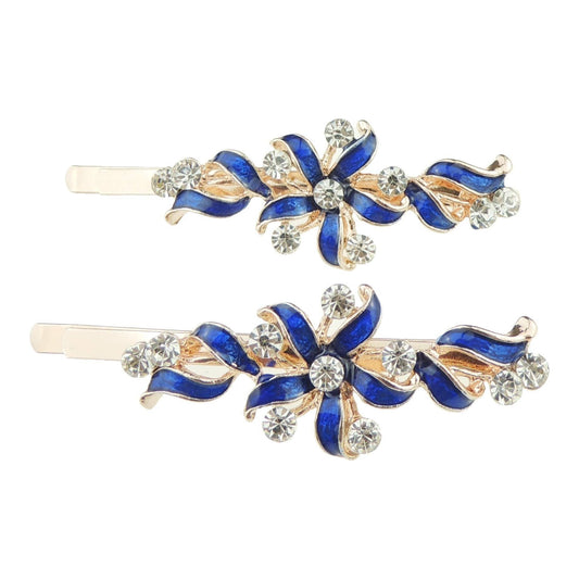 Ladies Evening Sparkly Crystal Diamante Clear Enamel Pair of 6cm Hair Grips Swirly Flower