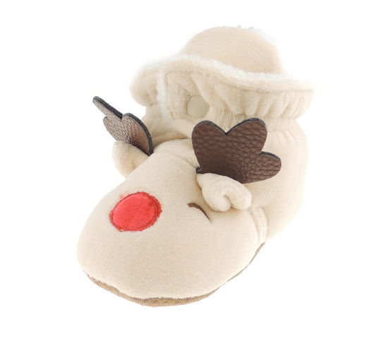 Super Cute Christmas Cream Antlers Red Nosed Reindeer Baby Boys Girls Pram Booties (6-9 Months 13)