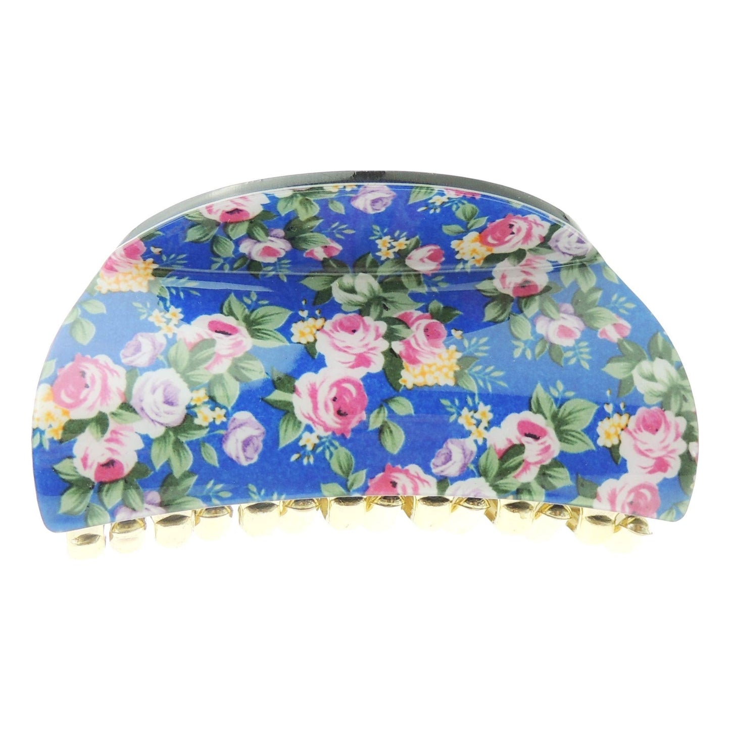 Ladies Floral English Garden Print Covered Oval Rounded Hair Claw Clamp Clip