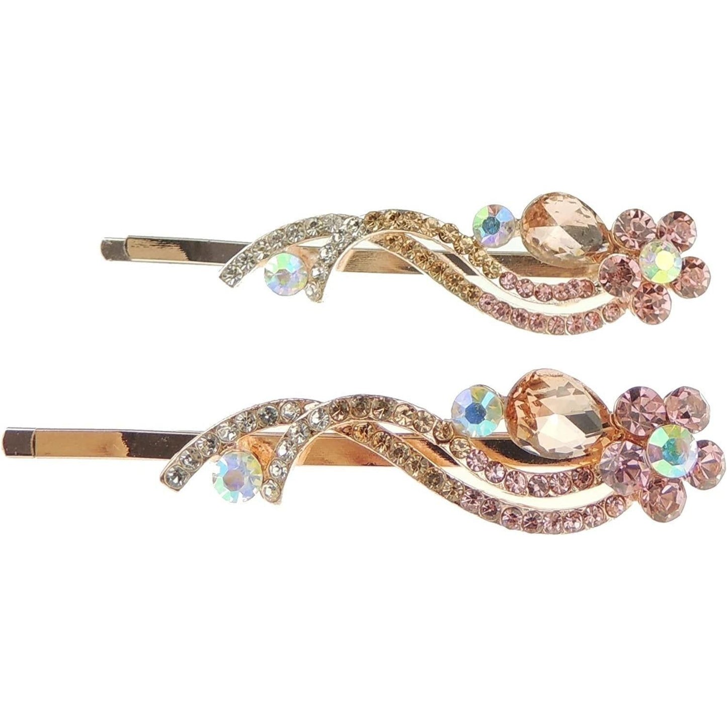 Set of 2 Ladies Sparkly Gold Tone Diamante Crystal Gold Tone Hair Grip Butterfly Waves Swirls