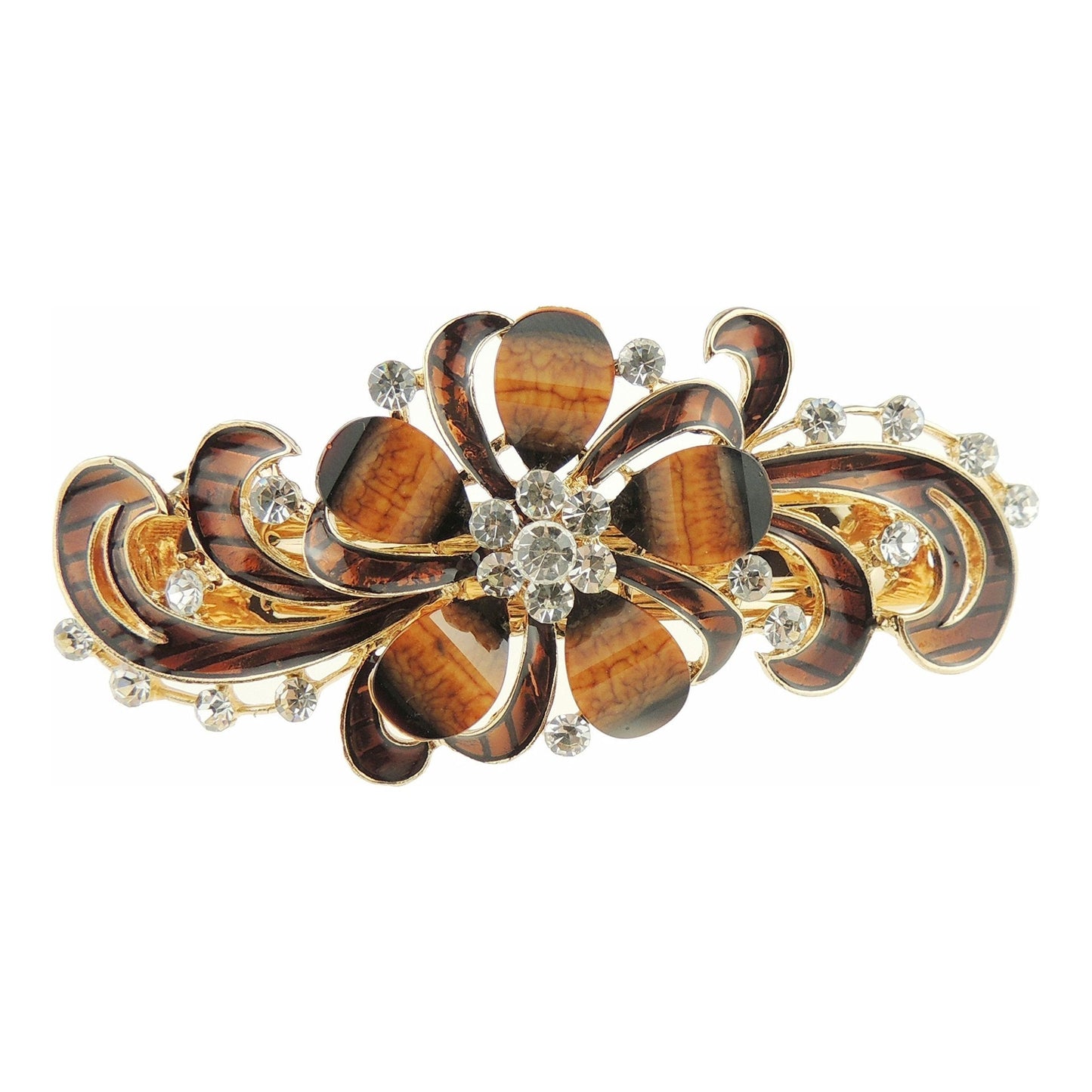 Ladies Enamel & Diamante Evening Occasion Stencil Hair Barrette Clip Swirly Leaves & Flower