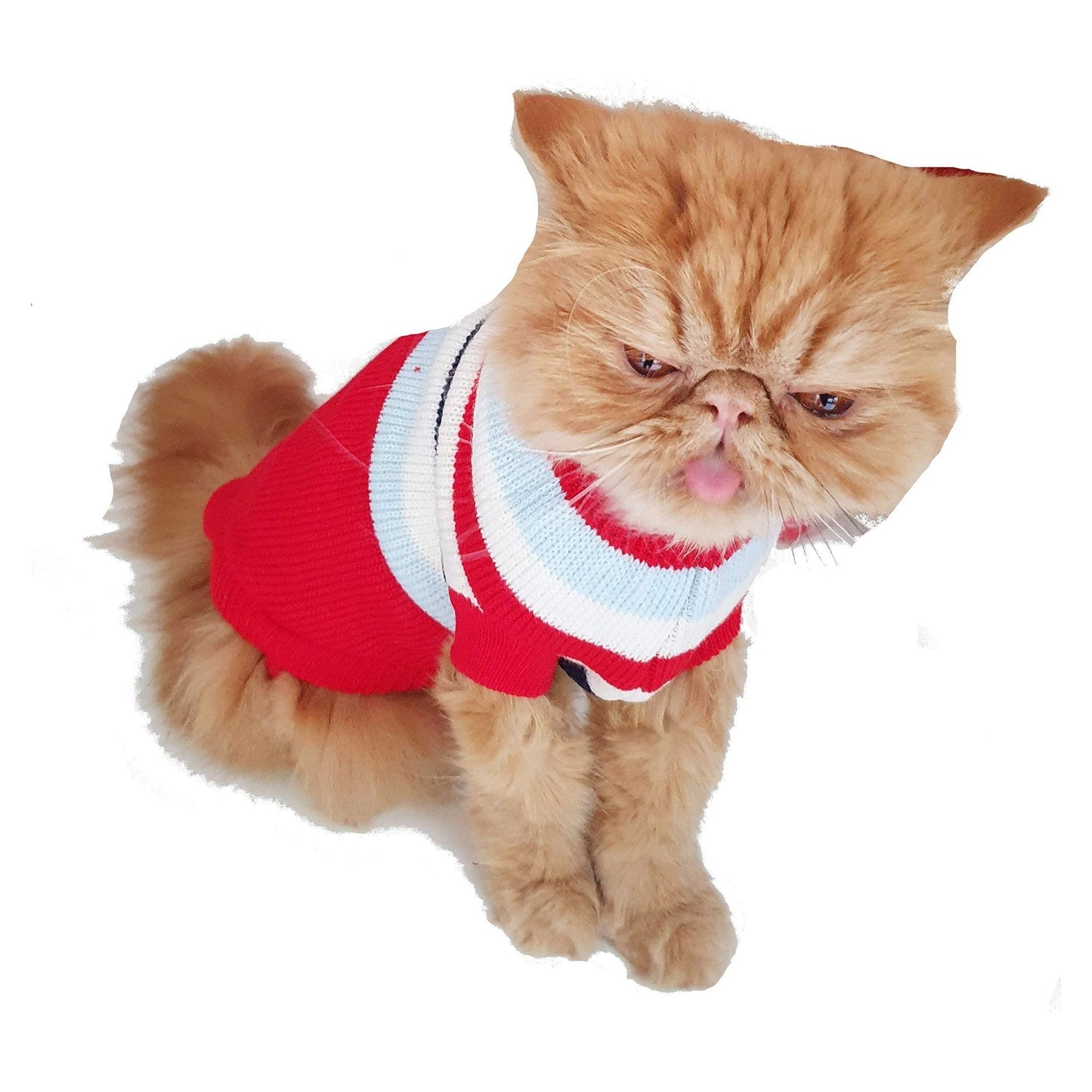 Cute Knitted SMALL MEDIUM LARGE DOG Puppy Cat Kitten Warm Winter Girl Boy Cold Weather Vest Sweatshirt Clothes Jacket Coat Christmas Ideas Pullover Jumper Sweater Big Stripes Red White