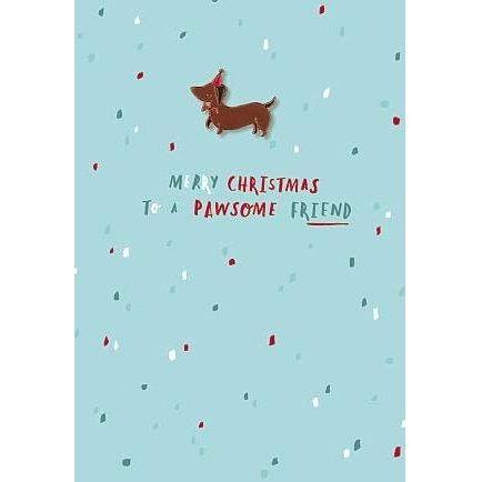 Hotch Potch Christmas Card with Enamel Pin Badge - Merry Christmas to a Pawsome Friend