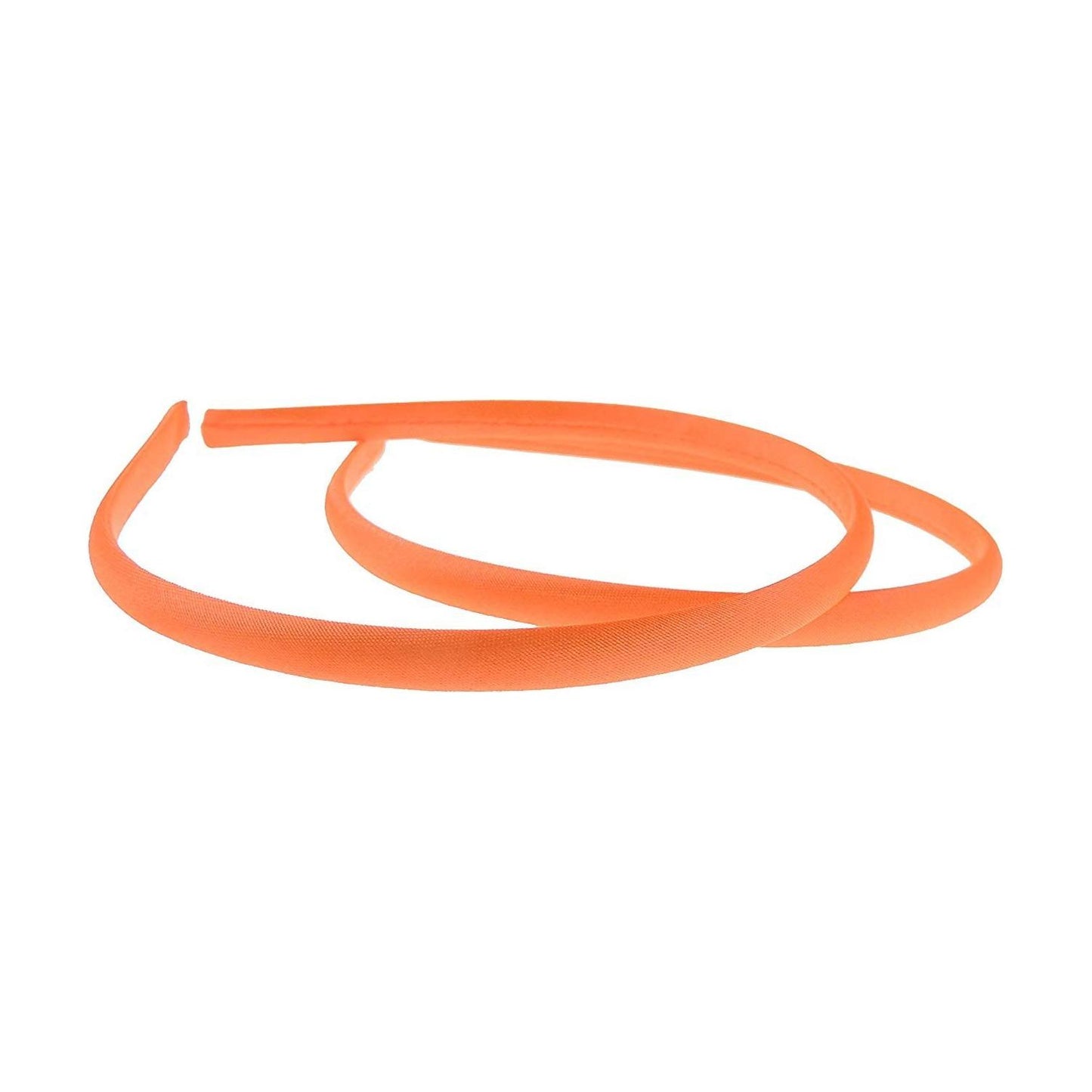 Pair of 2 Slim Thin 1cm Satin Covered Girls Party Satin Plain DIY Alice Headband Hairband Head Hair Band Kids School Uniform (Orange)