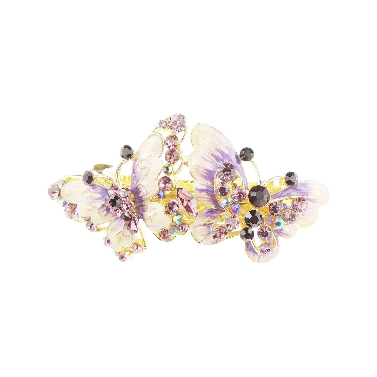 Ladies Painted Enamel & Diamante Evening Occasion Hair Barrette Clip Butterfly Pair