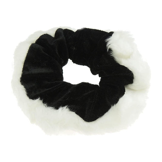 Glamour Girlz Christmas Festive Black & White Naughty List Plush Santa Hair Scrunchie Hair Elastic