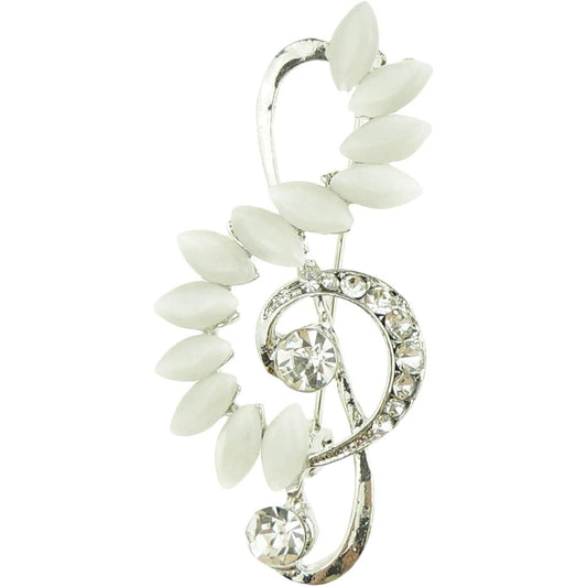 Ladies  Diamante Crystal Opaque Faux Opal Stone Brooch Music Note Lover Clef