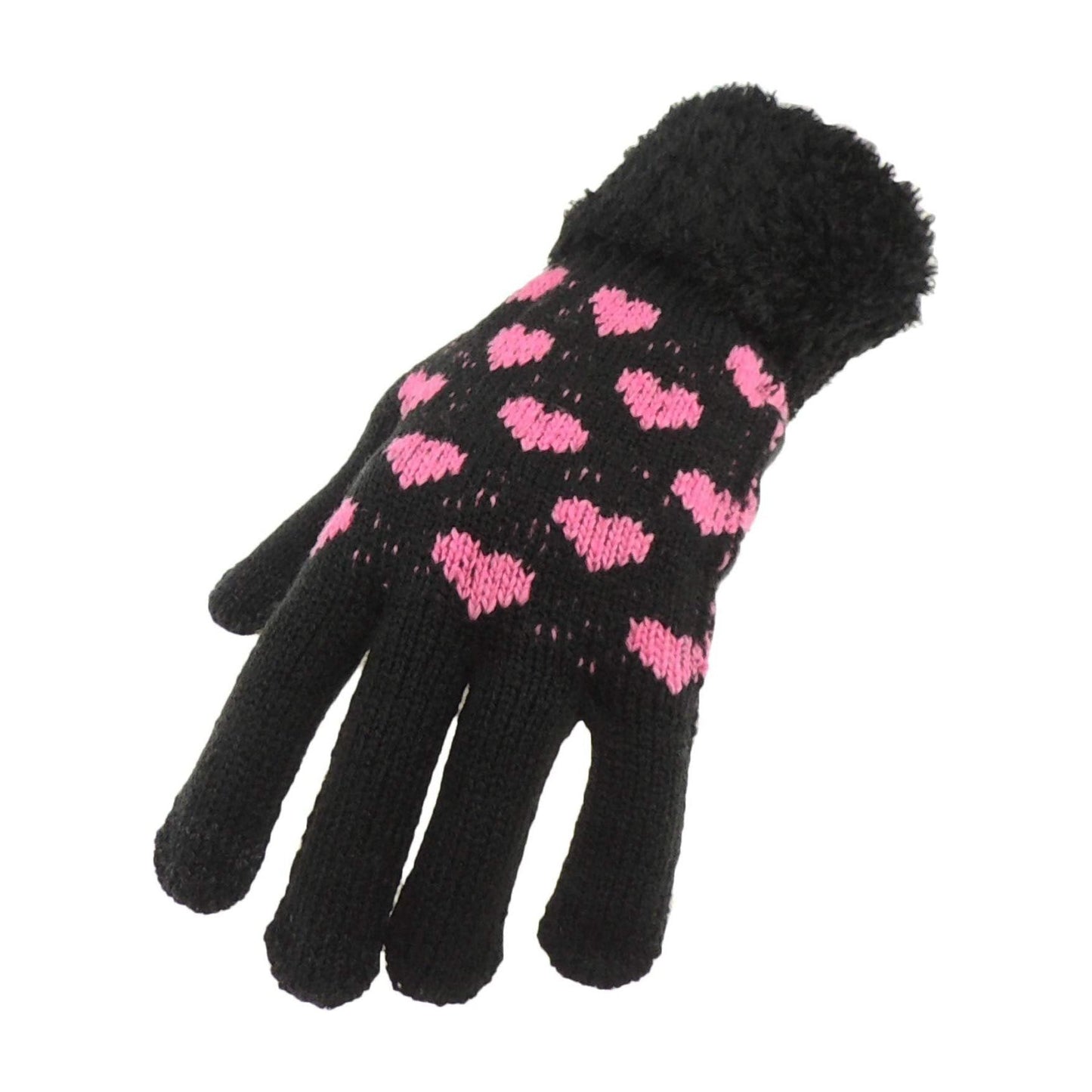 Soft Ladies Womens Girls Thick Knitted Crochet Thermal Fleece Lined Cold Weather Winter Ski Outdoor Hand Warmers Touch Screen Gift Mittens Gloves Mitts Christmas Birthday Hearts