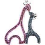 Crystal Diamante Lapel Brooch Safari Giraffe Pair Mother Calf Baby