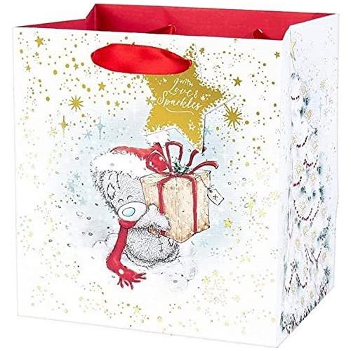 Cute Me To You White Christmas Tatty Teddy Bear Paper Small Medium Large Goody Party Gift Present Bag Wrap For Women Mum Daughter Sister Wife Girlfriend Kids Girls